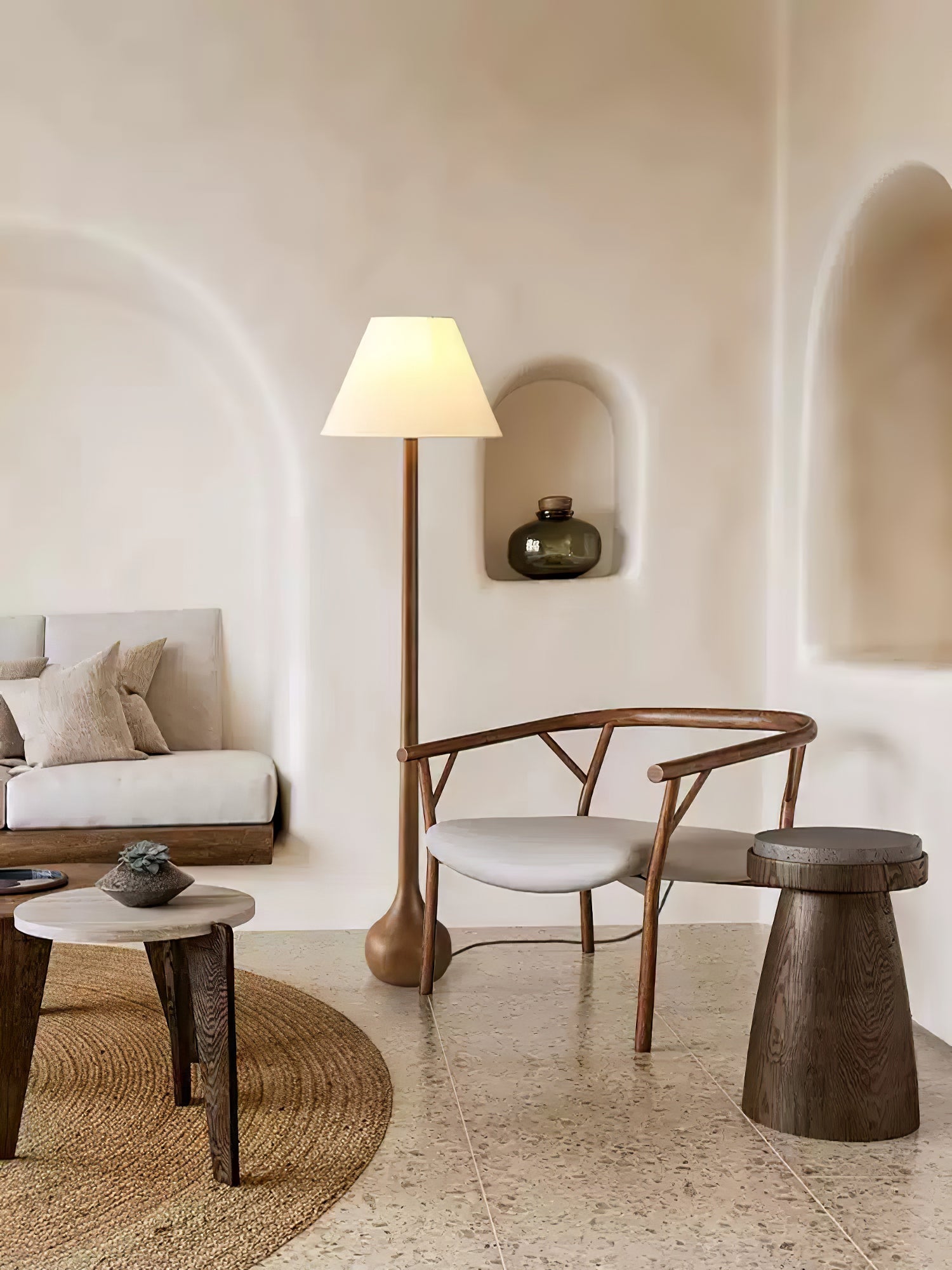 Elegant Solid Wood Uplight Floor Lamp with Fabric Shade and Metal Accents