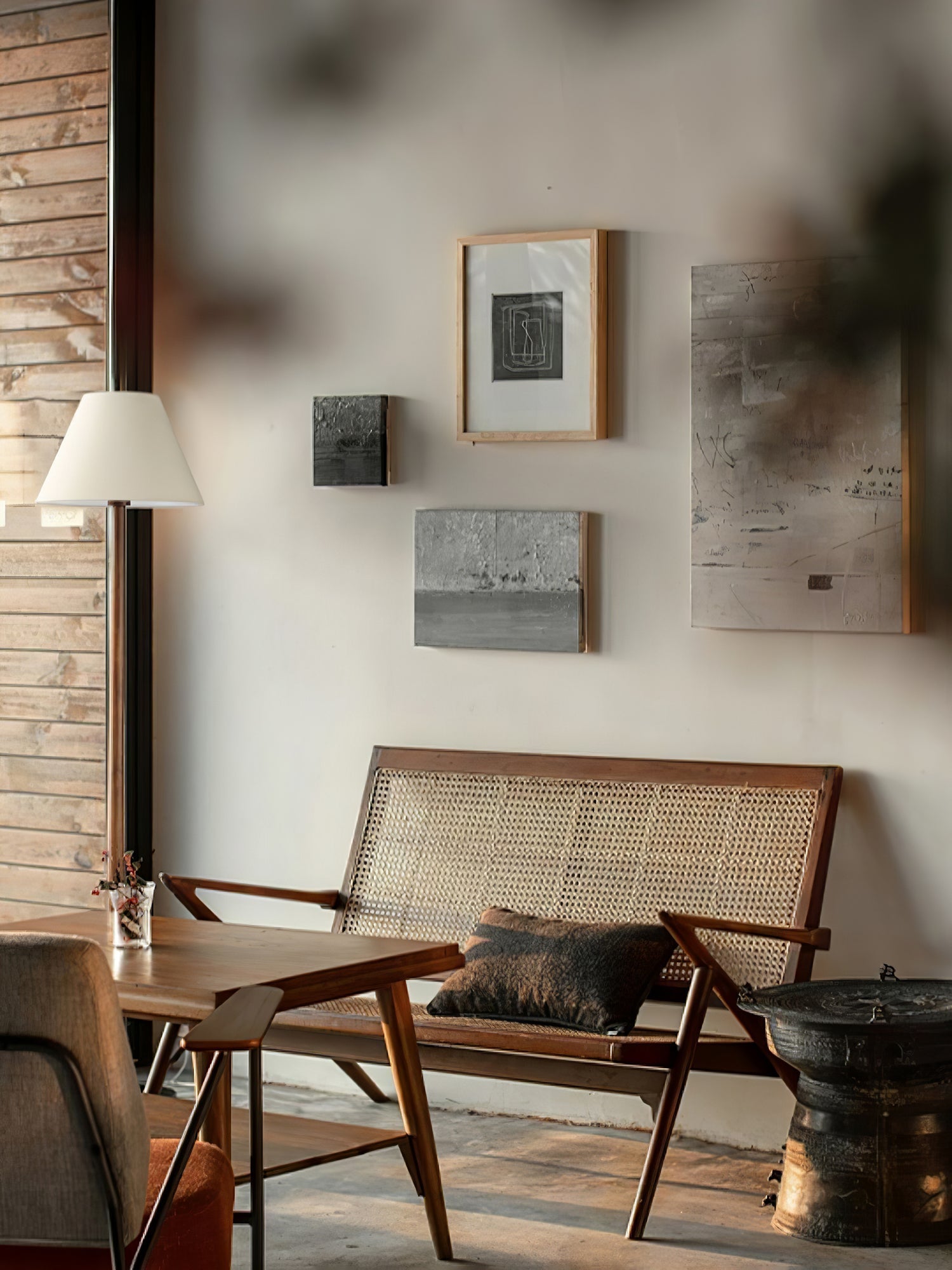 Elegant Solid Wood Uplight Floor Lamp with Fabric Shade and Metal Accents
