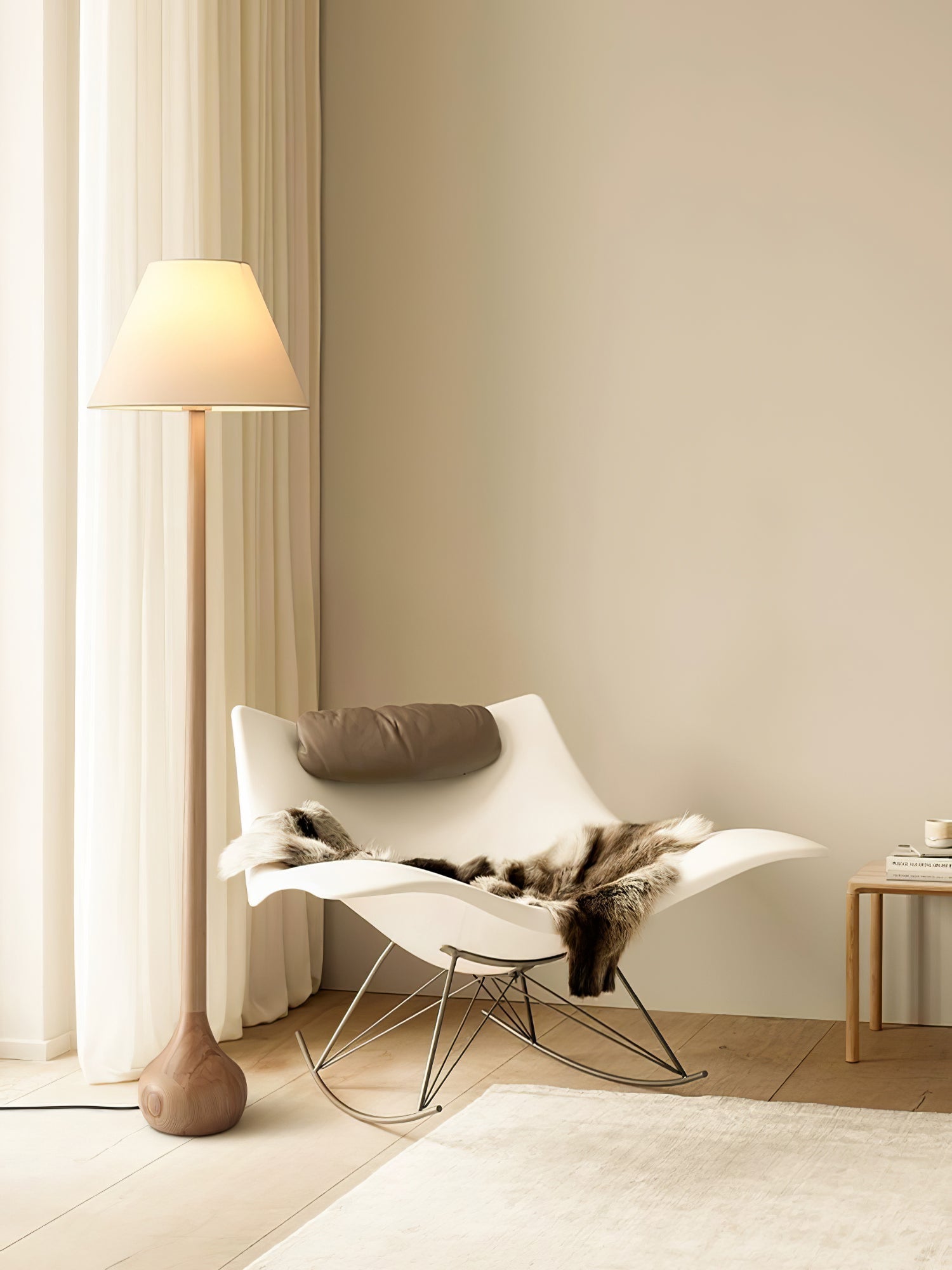 Elegant Solid Wood Uplight Floor Lamp with Fabric Shade and Metal Accents