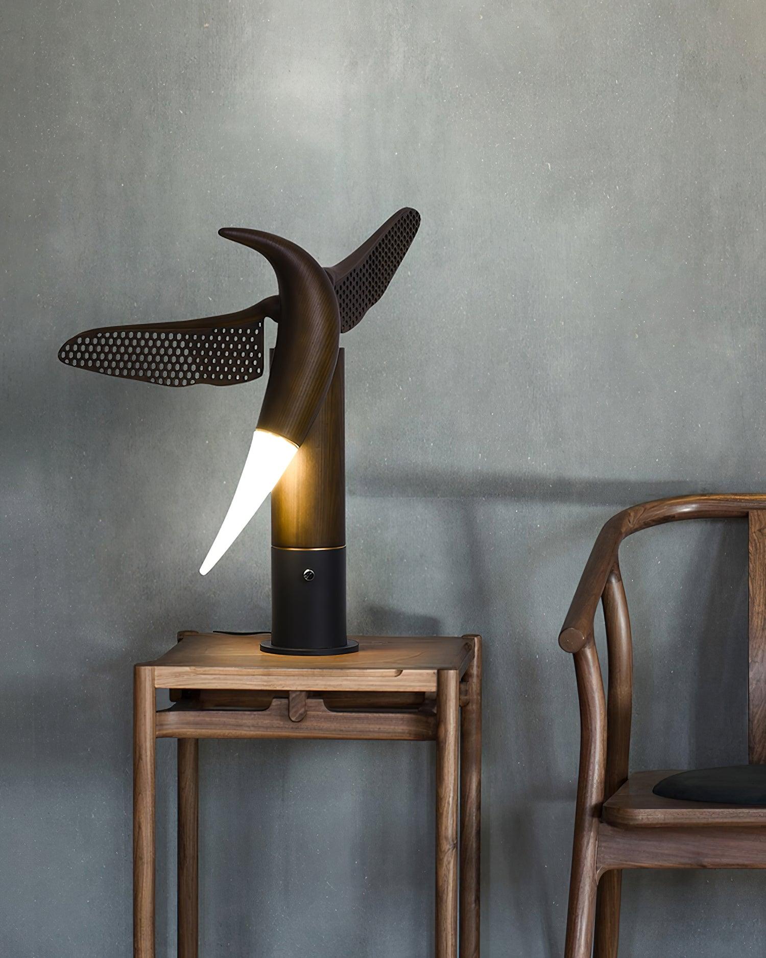 Fire Dancer Sculptural LED Table Lamp Modern Wood and Metal Designer Task Light for Interiors