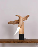 Fire Dancer Sculptural LED Table Lamp Modern Wood and Metal Designer Task Light for Interiors