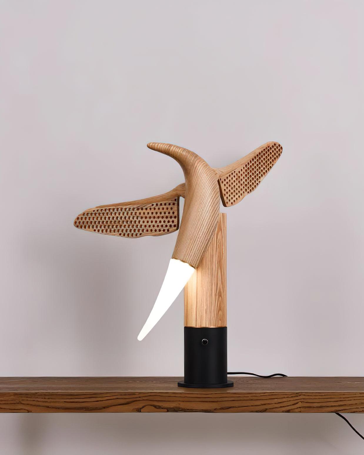 Fire Dancer Sculptural LED Table Lamp Modern Wood and Metal Designer Task Light for Interiors