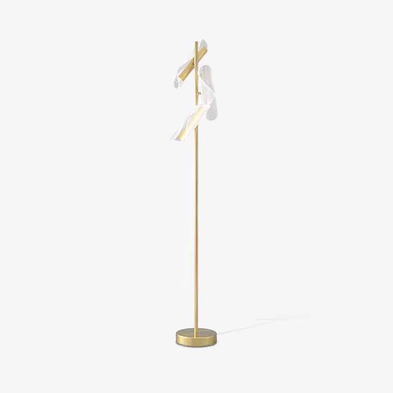 Modern Gold Sculptural Flame Floor Lamp with Integrated LED Acrylic Shades