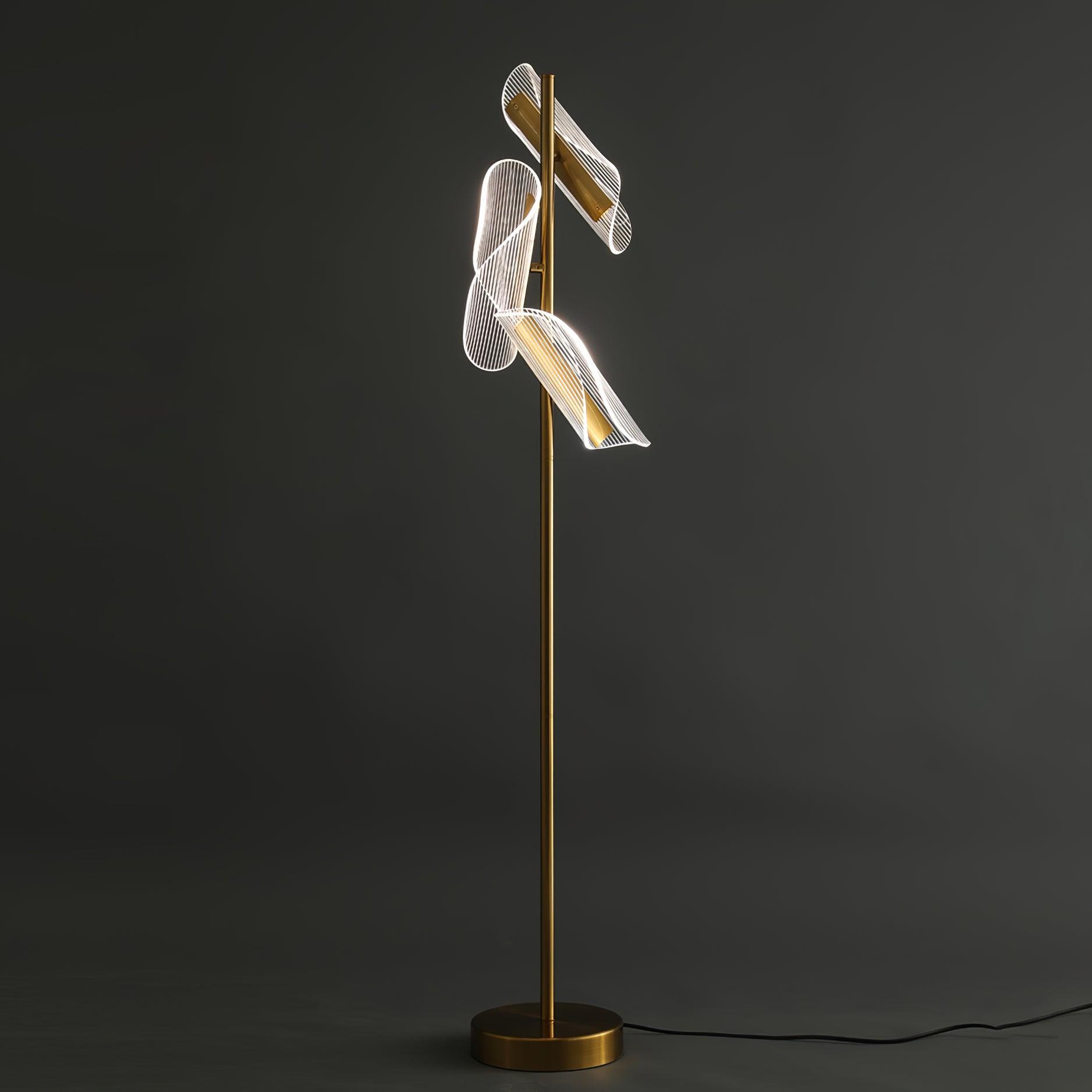Modern Gold Sculptural Flame Floor Lamp with Integrated LED Acrylic Shades