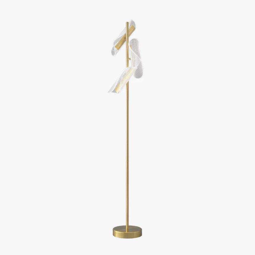 Modern Gold Sculptural Flame Floor Lamp with Integrated LED Acrylic Shades