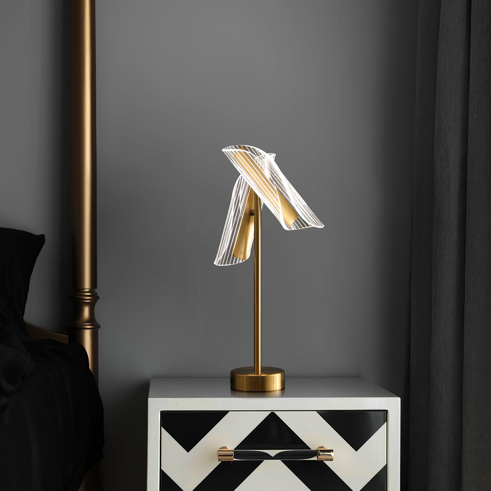 Modern Flame Shaped Acrylic Table Lamp with Gold Metal Base and Integrated LED