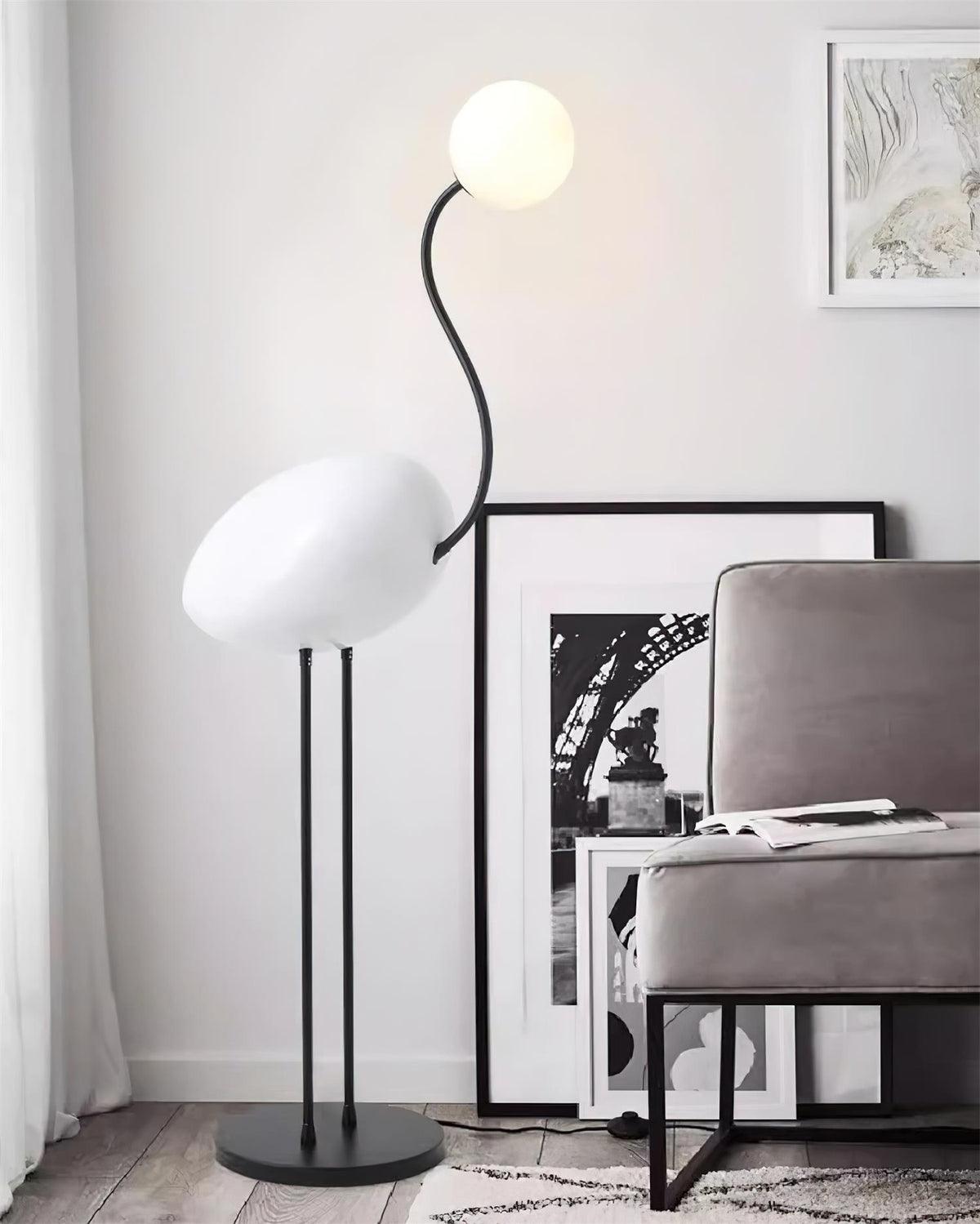 Elegant Flamingo Sculpture Standing Light with Frosted Glass Shade for Modern Interiors