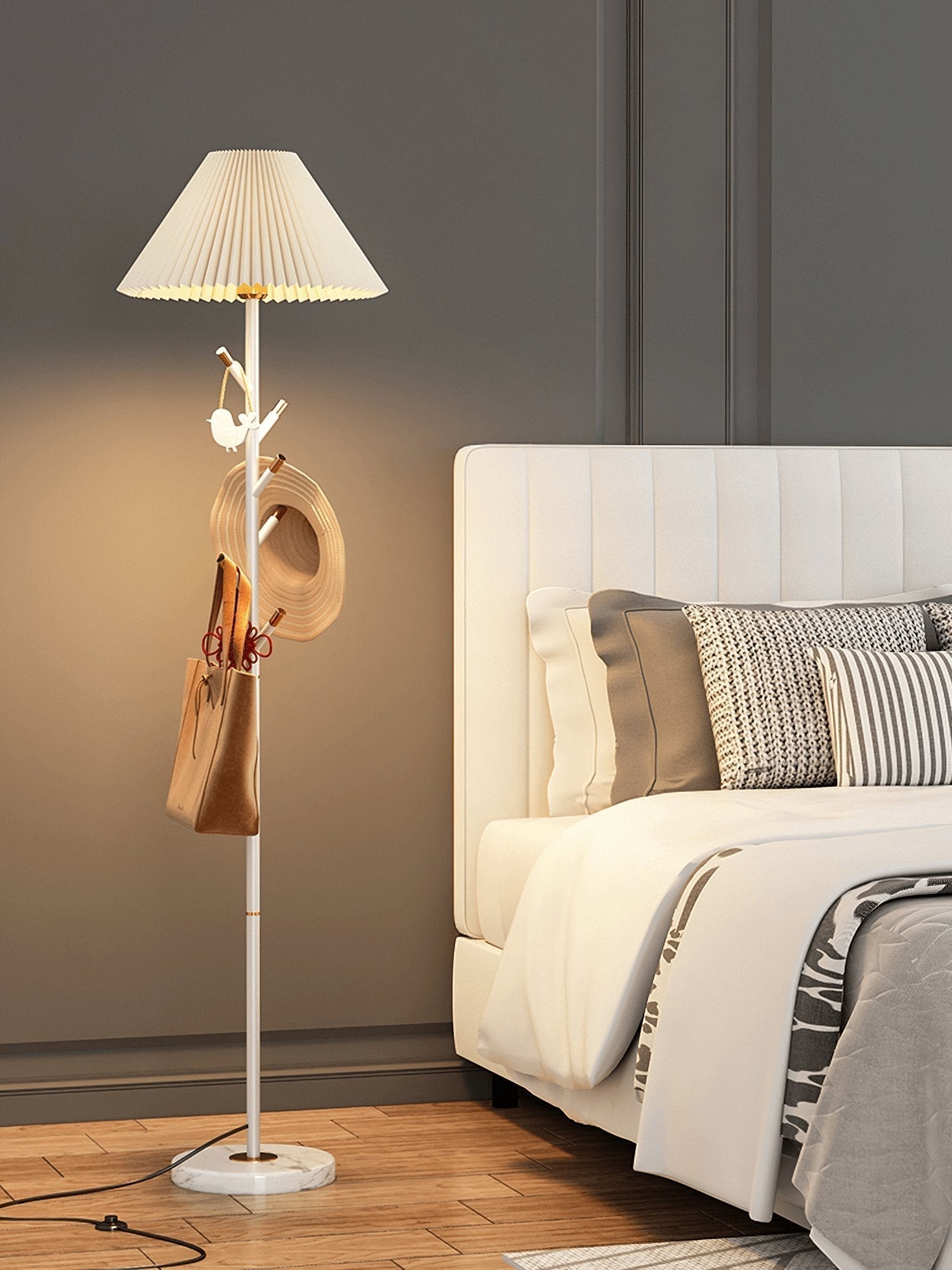 Flapper Elegant Standing Floor Lamp with Marble Base and Fabric Shade