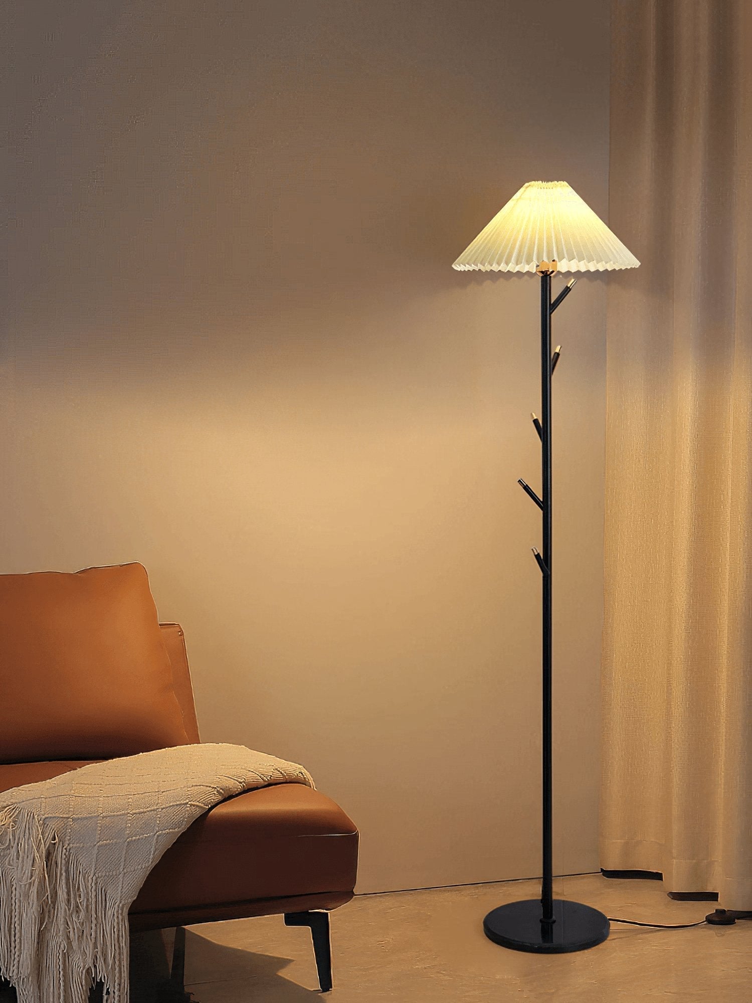 Flapper Elegant Standing Floor Lamp with Marble Base and Fabric Shade