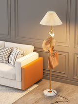 Flapper Elegant Standing Floor Lamp with Marble Base and Fabric Shade