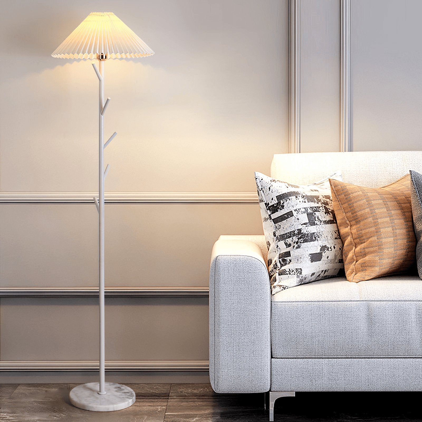Flapper Elegant Standing Floor Lamp with Marble Base and Fabric Shade