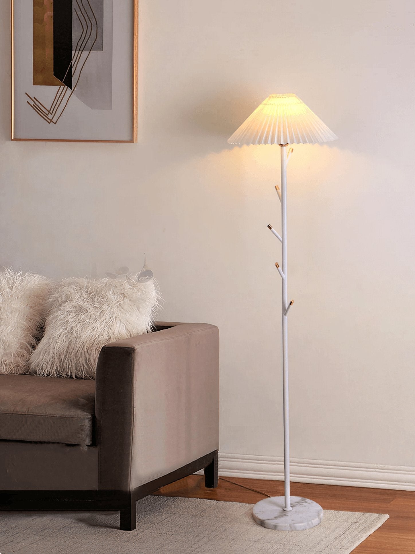 Flapper Elegant Standing Floor Lamp with Marble Base and Fabric Shade