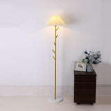 Flapper Elegant Standing Floor Lamp with Marble Base and Fabric Shade