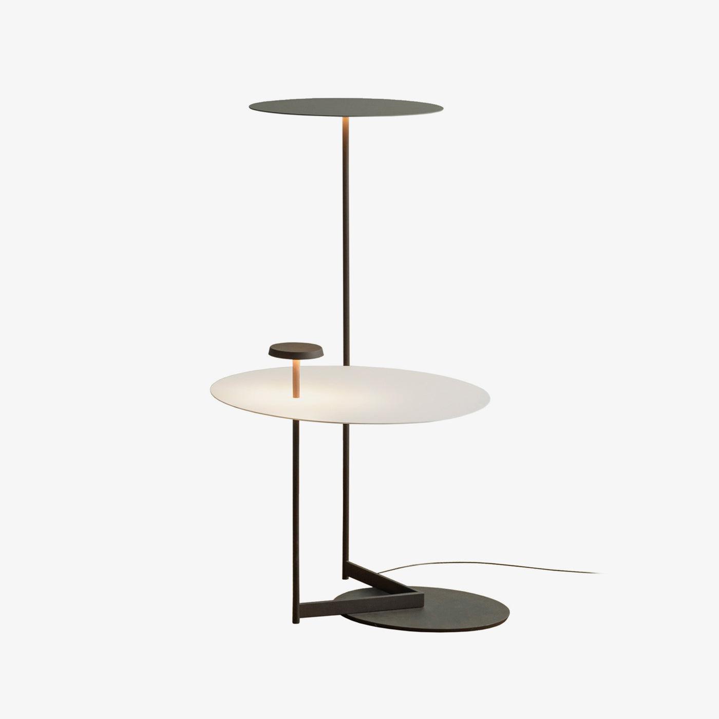 Modern Flat Metal Pan LED Floor Lamp with Dual Disc Design for Soft Ambient Lighting