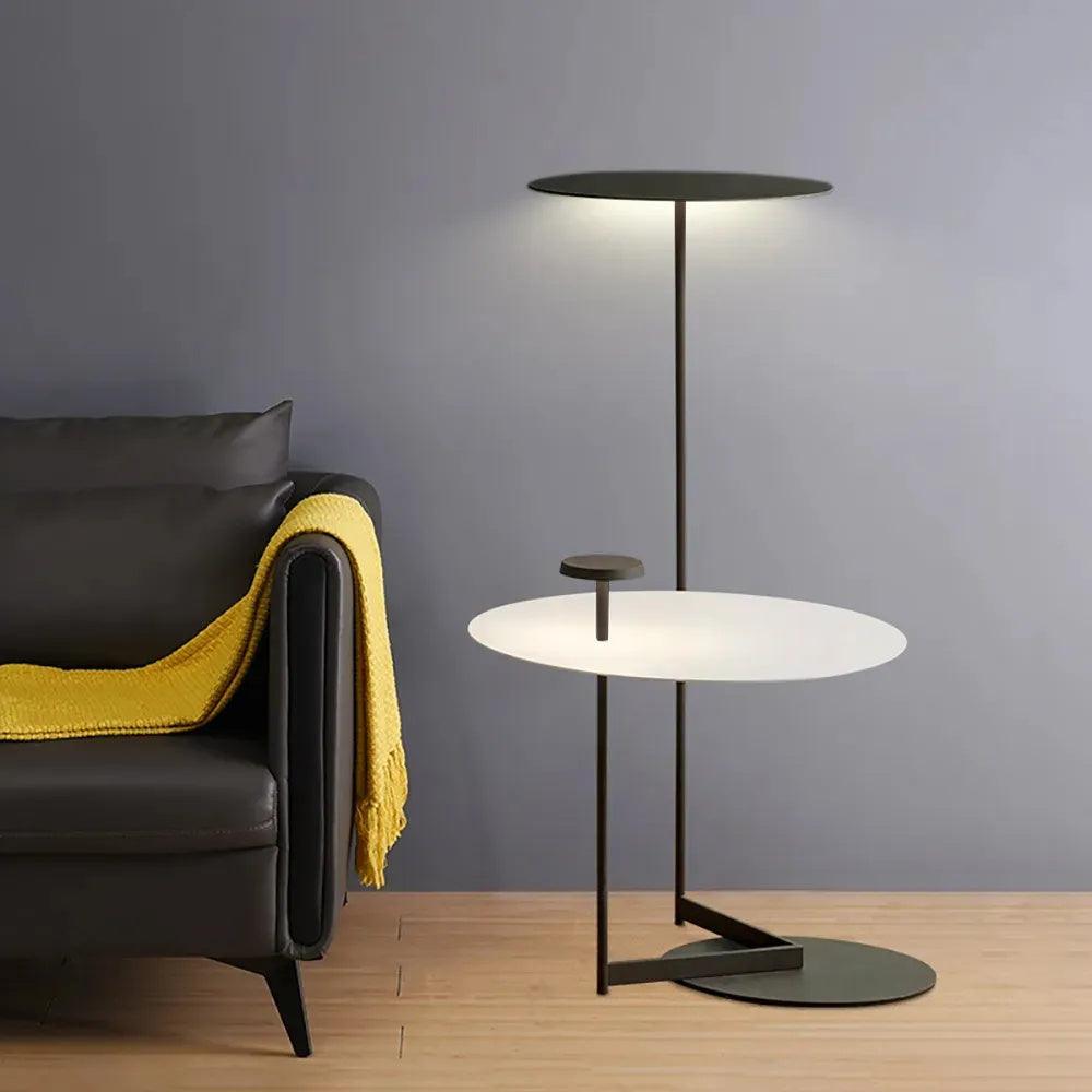 Modern Flat Metal Pan LED Floor Lamp with Dual Disc Design for Soft Ambient Lighting