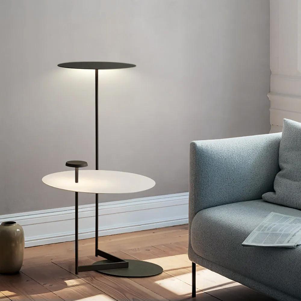 Modern Flat Metal Pan LED Floor Lamp with Dual Disc Design for Soft Ambient Lighting