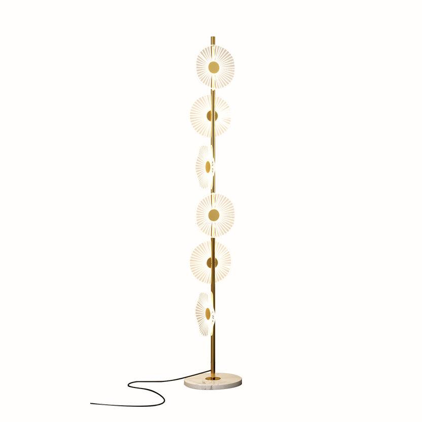 Floating Raindrop LED Floor Lamp Gold Finish and White Marble Pedestal