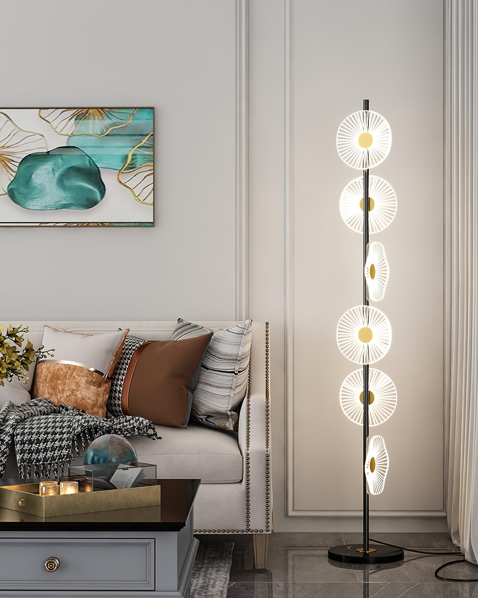 Floating Raindrop LED Floor Lamp Gold Finish and White Marble Pedestal