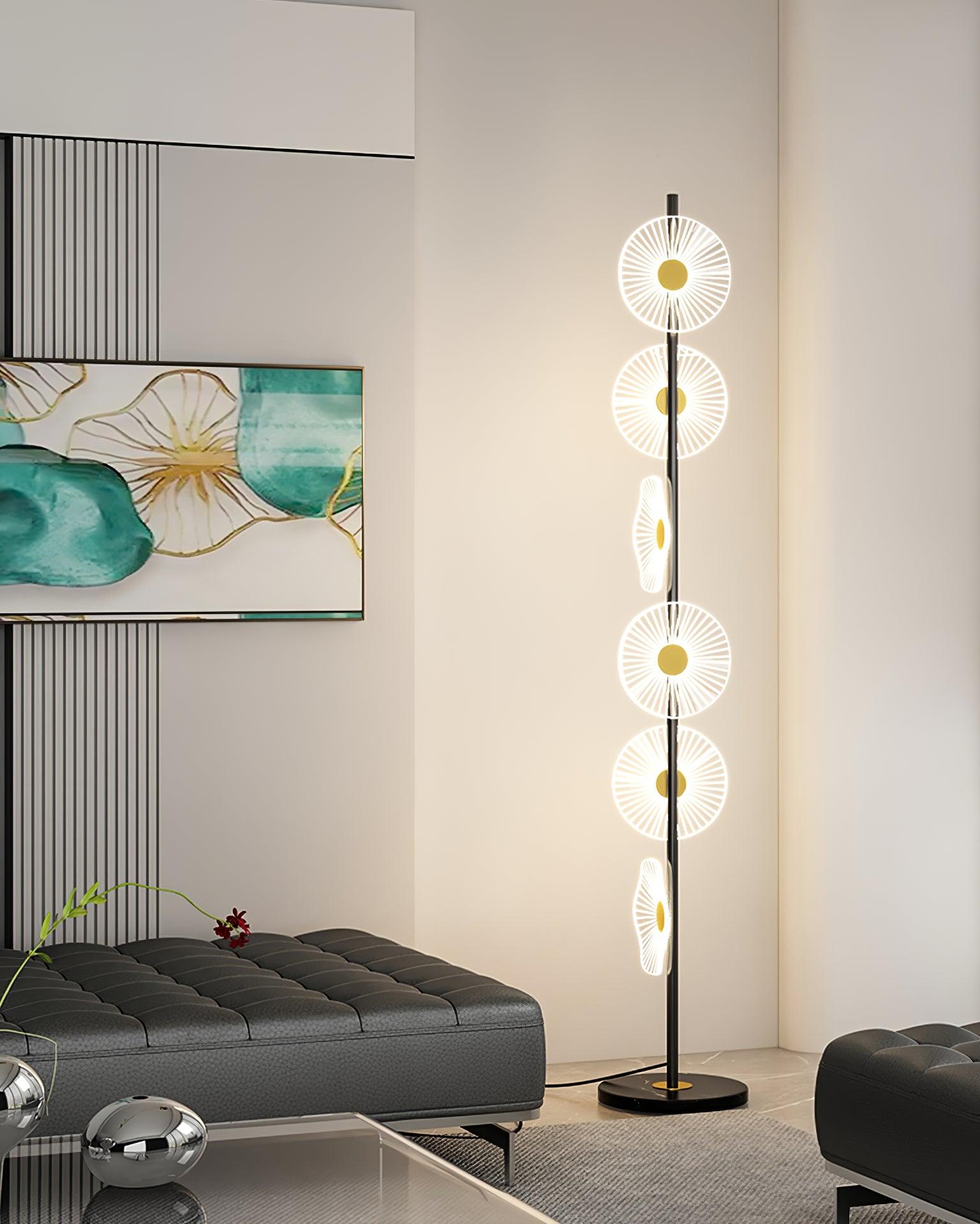 Floating Raindrop LED Floor Lamp Gold Finish and White Marble Pedestal