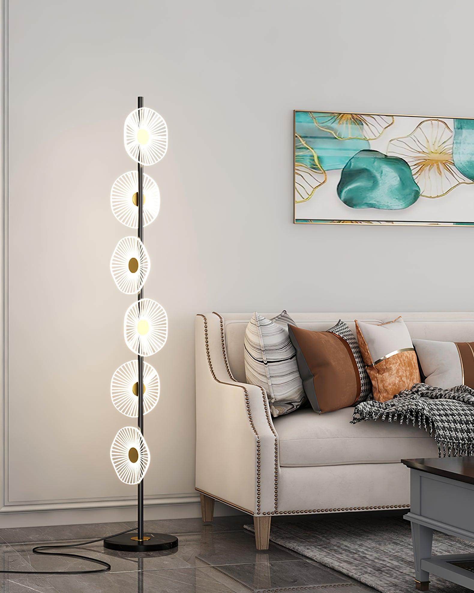 Floating Raindrop LED Floor Lamp Gold Finish and White Marble Pedestal