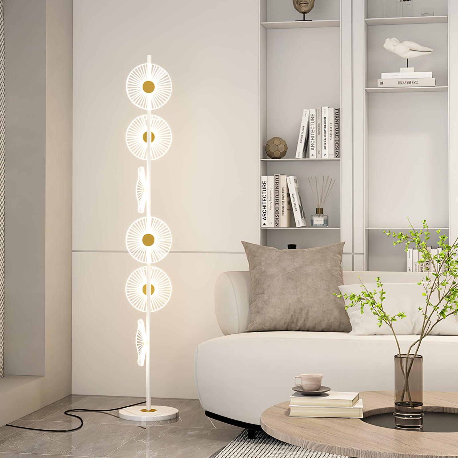Floating Raindrop LED Floor Lamp Gold Finish and White Marble Pedestal