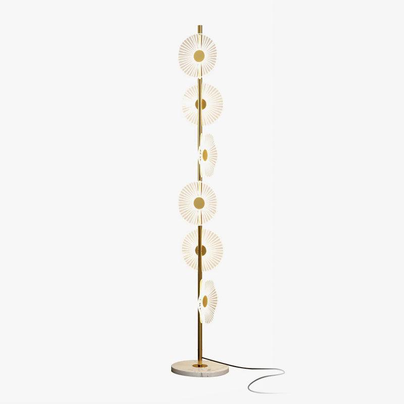 Floating Raindrop LED Floor Lamp Gold Finish and White Marble Pedestal