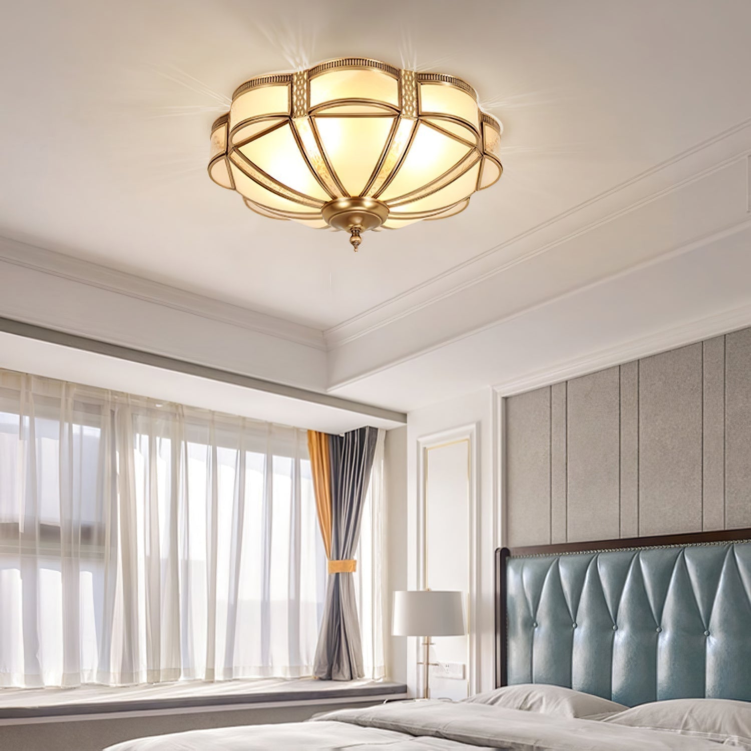 Elegant Floral Brass Flush Mount Ceiling Light with Milk Glass Shade