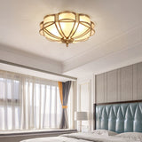 Elegant Floral Brass Flush Mount Ceiling Light with Milk Glass Shade