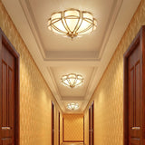 Elegant Floral Brass Flush Mount Ceiling Light with Milk Glass Shade