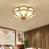 Elegant Floral Brass Flush Mount Ceiling Light with Milk Glass Shade