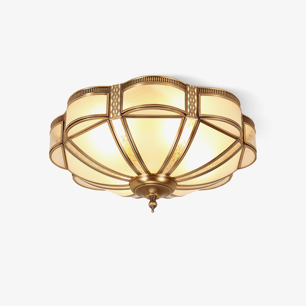 Elegant Floral Brass Flush Mount Ceiling Light with Milk Glass Shade