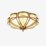 Elegant Floral Brass Flush Mount Ceiling Light with Milk Glass Shade