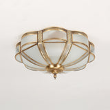 Elegant Floral Brass Flush Mount Ceiling Light with Milk Glass Shade