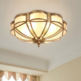 Elegant Floral Brass Flush Mount Ceiling Light with Milk Glass Shade