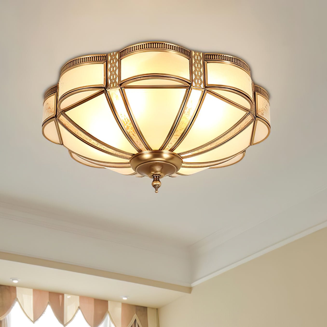 Elegant Floral Brass Flush Mount Ceiling Light with Milk Glass Shade