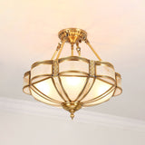 Elegant Floral Brass Flush Mount Ceiling Light with Milk Glass Shade
