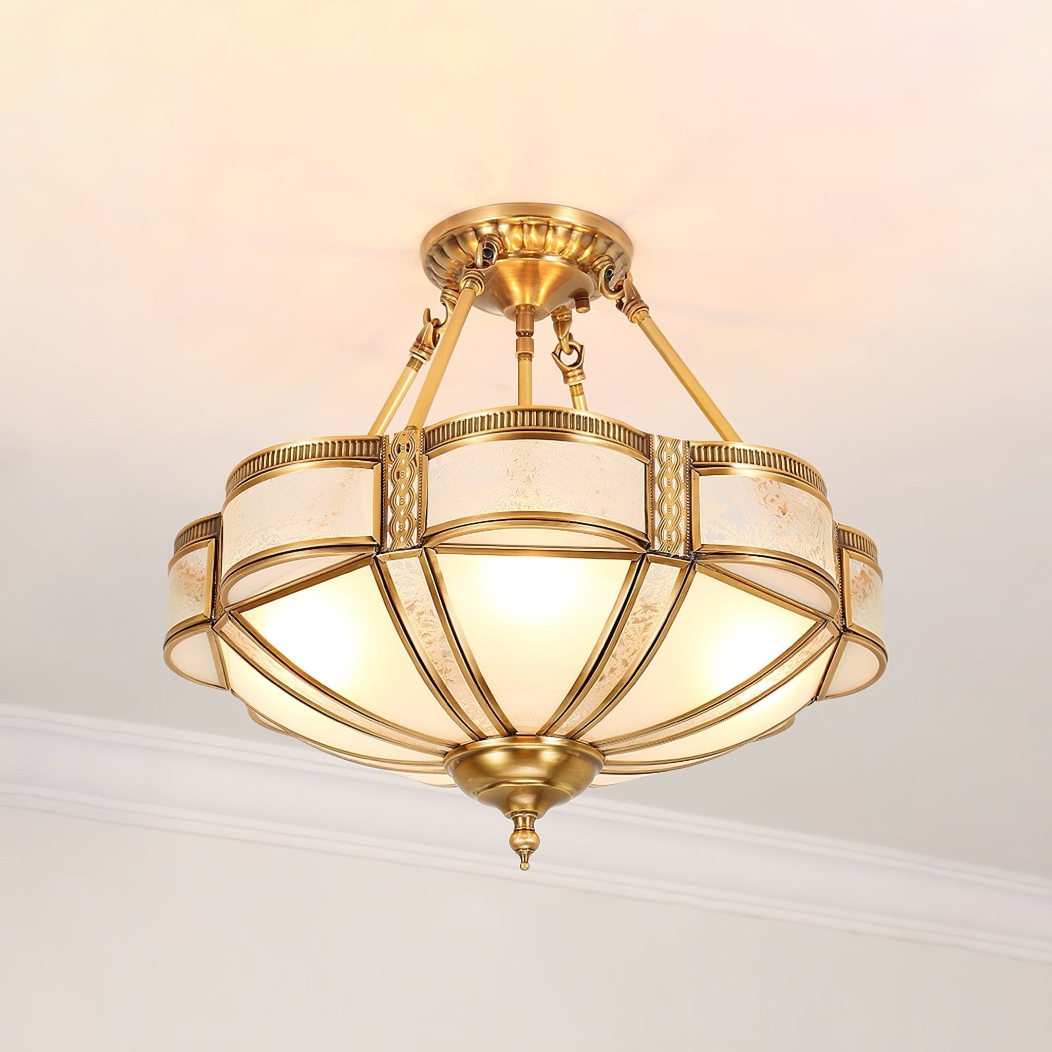 Elegant Floral Brass Flush Mount Ceiling Light with Milk Glass Shade