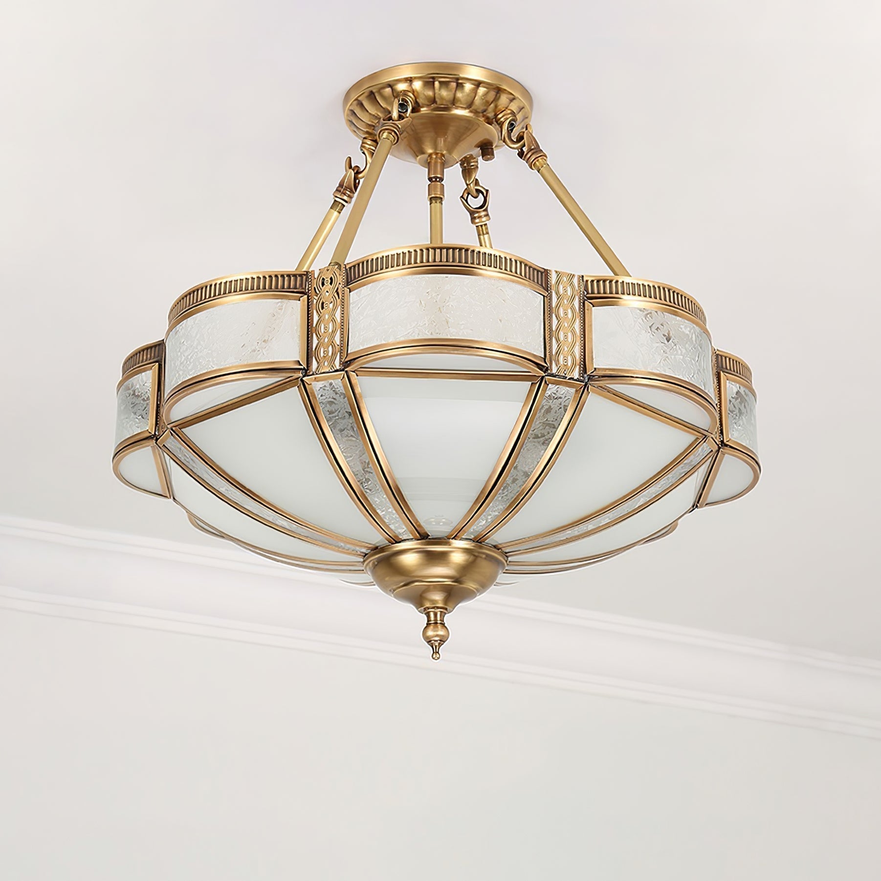Elegant Floral Brass Flush Mount Ceiling Light with Milk Glass Shade