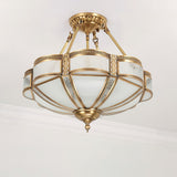 Elegant Floral Brass Flush Mount Ceiling Light with Milk Glass Shade