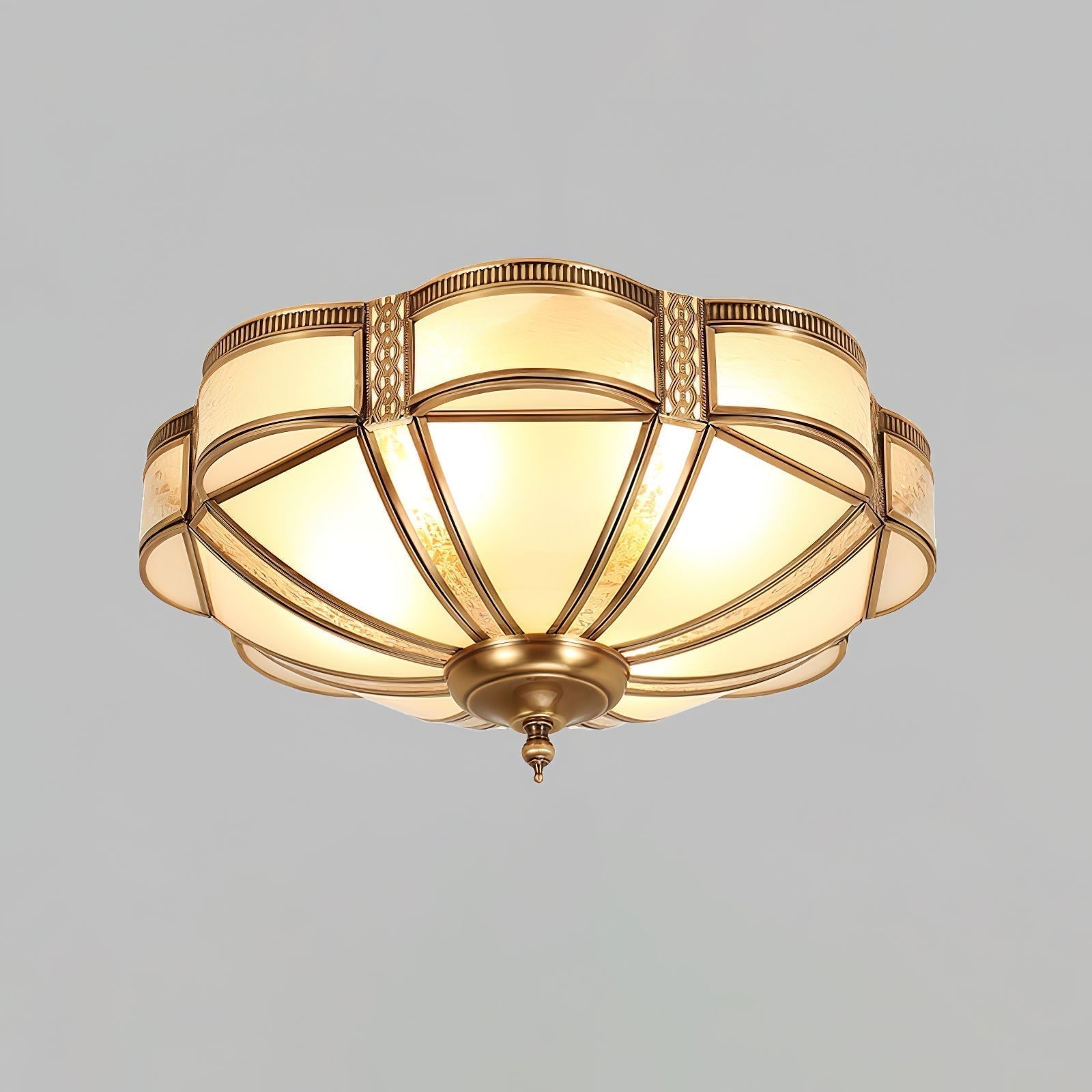 Elegant Floral Brass Flush Mount Ceiling Light with Milk Glass Shade