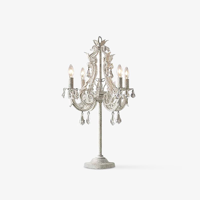 Antique White Floral Crystal Candle Table Lamp Elegant 4 Light Desk Lamp