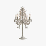 Antique White Floral Crystal Candle Table Lamp Elegant 4 Light Desk Lamp