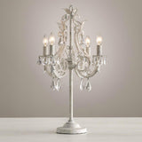Antique White Floral Crystal Candle Table Lamp Elegant 4 Light Desk Lamp
