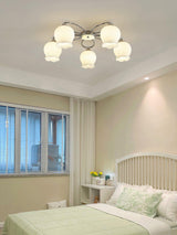 Elegant White Floral Glass Overhead Ceiling Lamp with Chrome Metal Base for Indoor Use