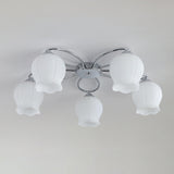 Elegant White Floral Glass Overhead Ceiling Lamp with Chrome Metal Base for Indoor Use