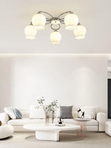 Elegant White Floral Glass Overhead Ceiling Lamp with Chrome Metal Base for Indoor Use