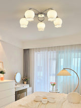 Elegant White Floral Glass Overhead Ceiling Lamp with Chrome Metal Base for Indoor Use