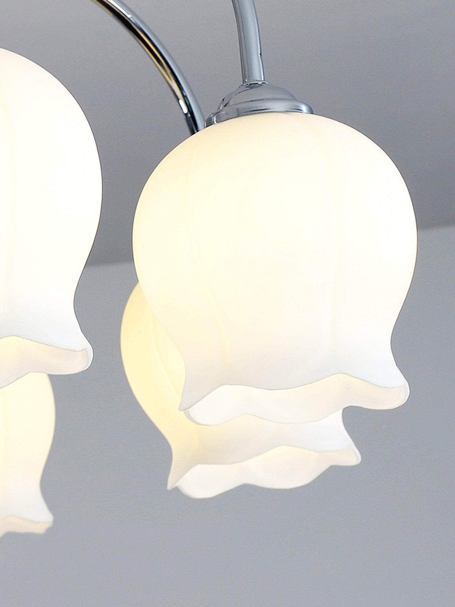 Elegant White Floral Glass Overhead Ceiling Lamp with Chrome Metal Base for Indoor Use