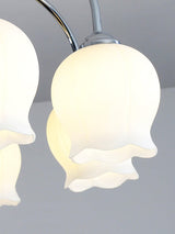 Elegant White Floral Glass Overhead Ceiling Lamp with Chrome Metal Base for Indoor Use