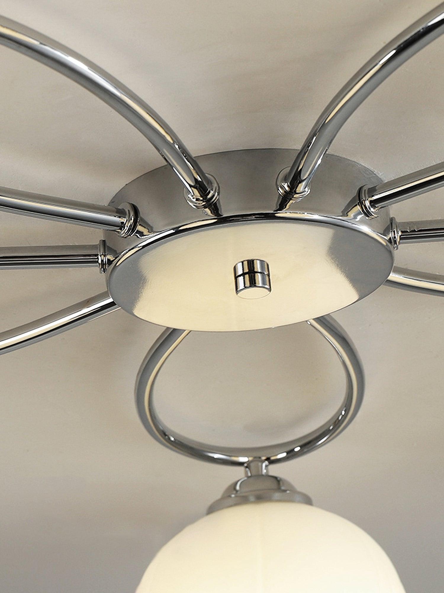 Elegant White Floral Glass Overhead Ceiling Lamp with Chrome Metal Base for Indoor Use